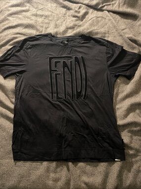 Fendi Black Embossed Logo Crewneck T-Shirt